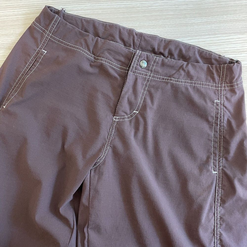 Prana Capri Pant Women's Medium Brown Stretch Button Wicking Hiking Pockets